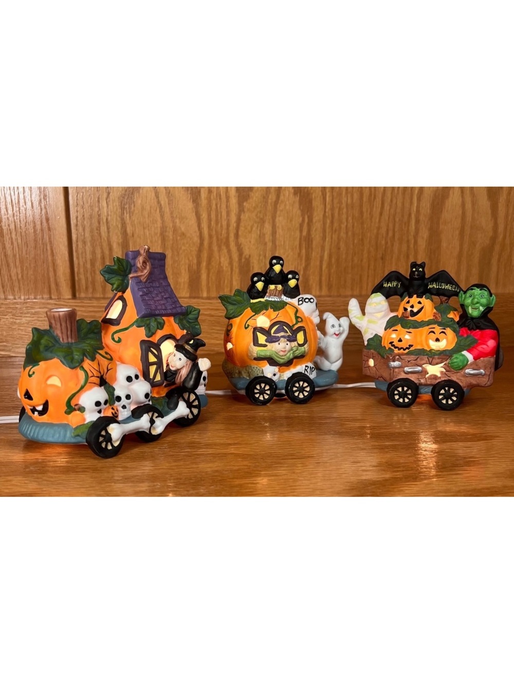 Vintage Halloween Lighted Pumpkin Train Decoration